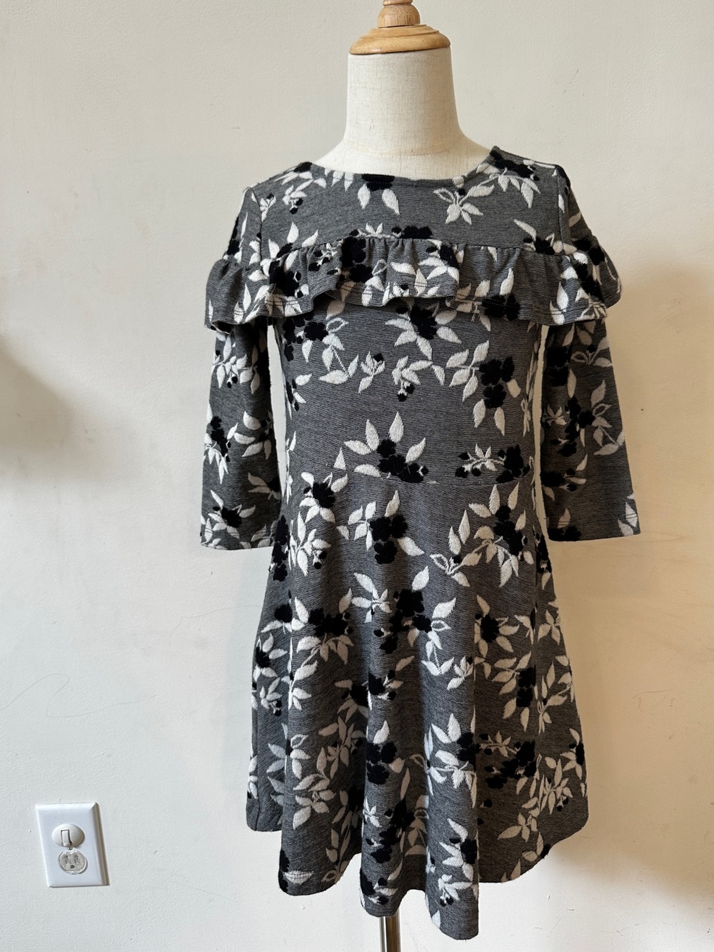 Janie and Jack Gray Black and White Floral Ruffle Dress
